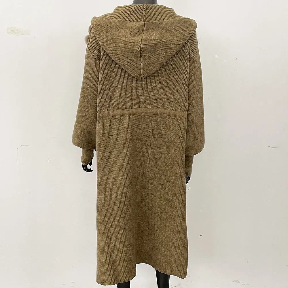 Luxury Real Fur Knitting Oversized Cardigan