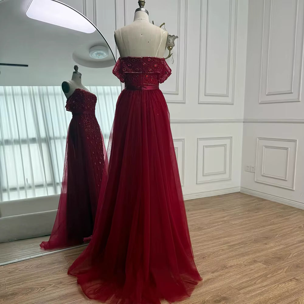Beaded Strapless With Overskirt Dress