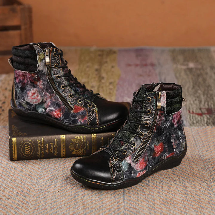 Glamorous Ethnic Flower Painting Boots