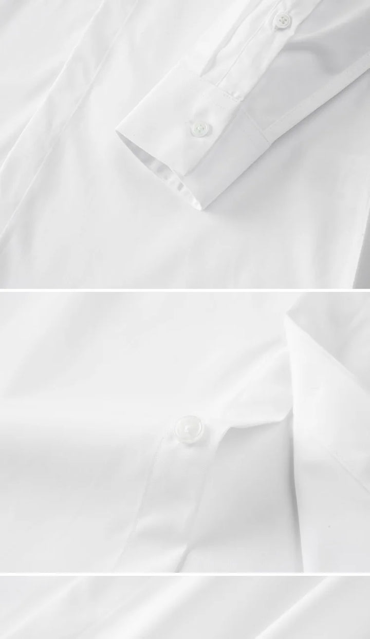 White dress shirt close-up of button placket and collar