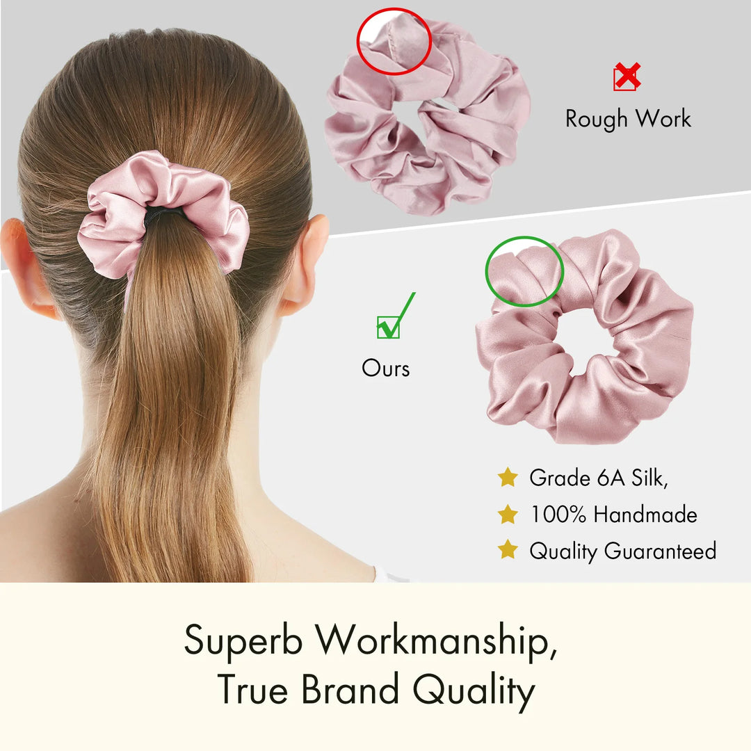 Light pink satin ponytail hair band scrunchie with gathered elastic