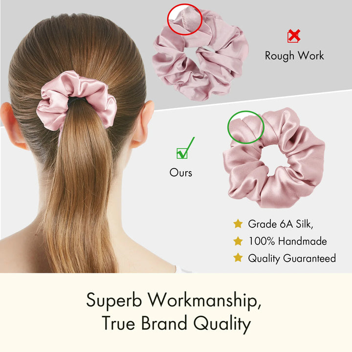 Light pink satin ponytail hair band scrunchie with gathered elastic