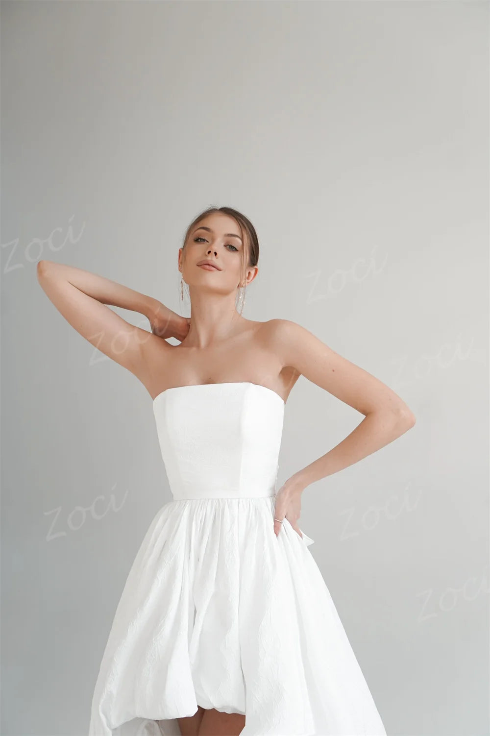 Modern Strapless High-Low Bridal Dress