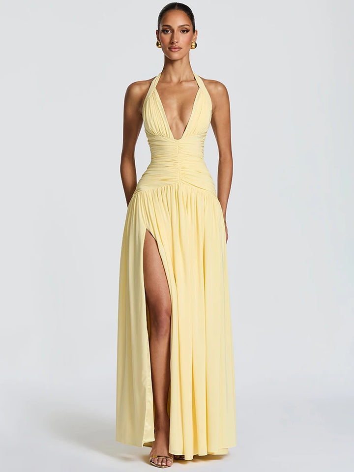 Luxury Pleated High Split Maxi Dress