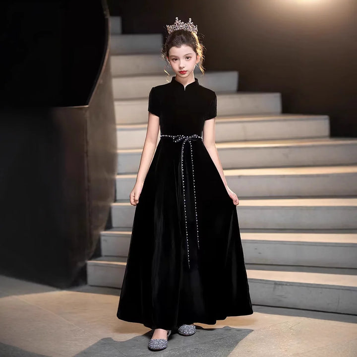 Charming Black Velvet Little Princess Dress