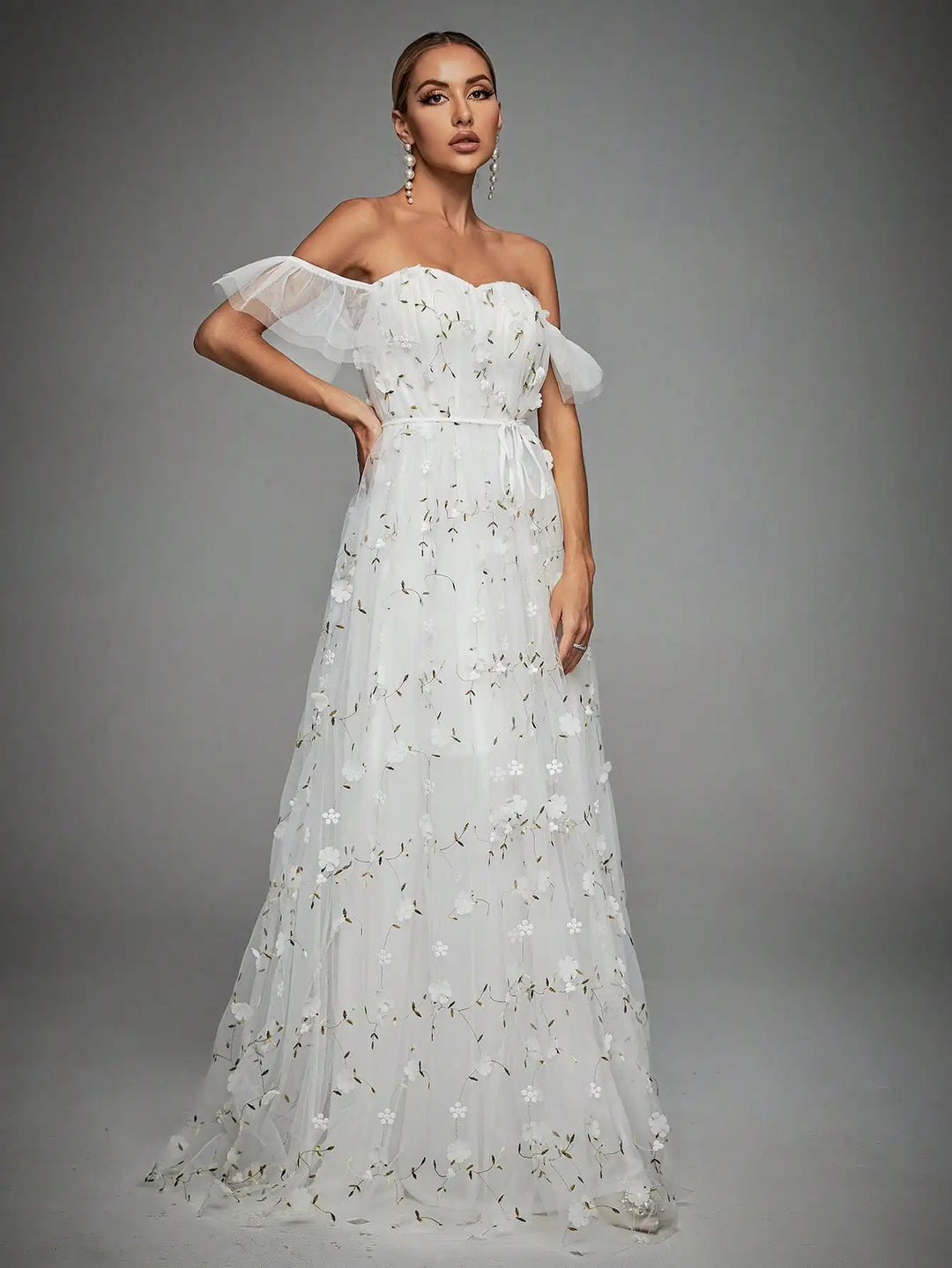 Line collar Three-dimensional Big Swing Dress