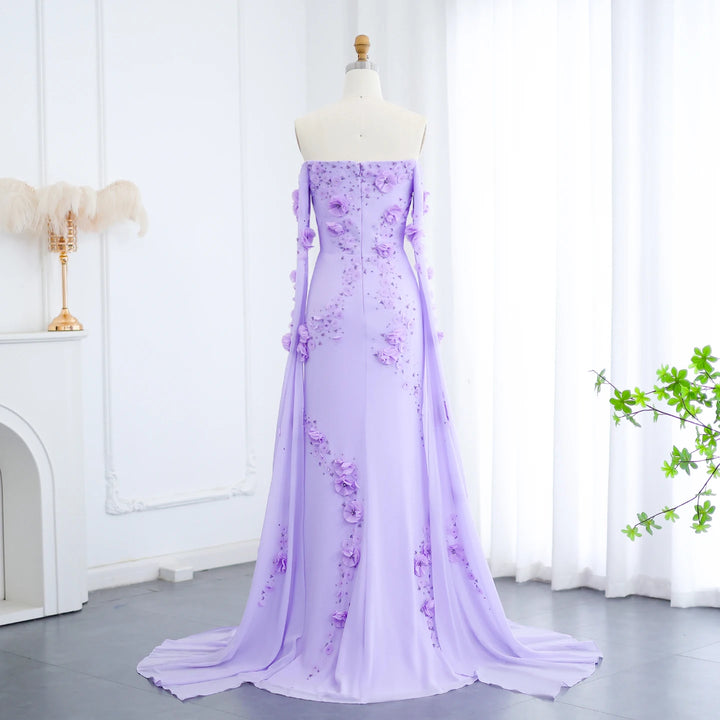 Elegant Off Shoulder 3D Flowers Evening Gown
