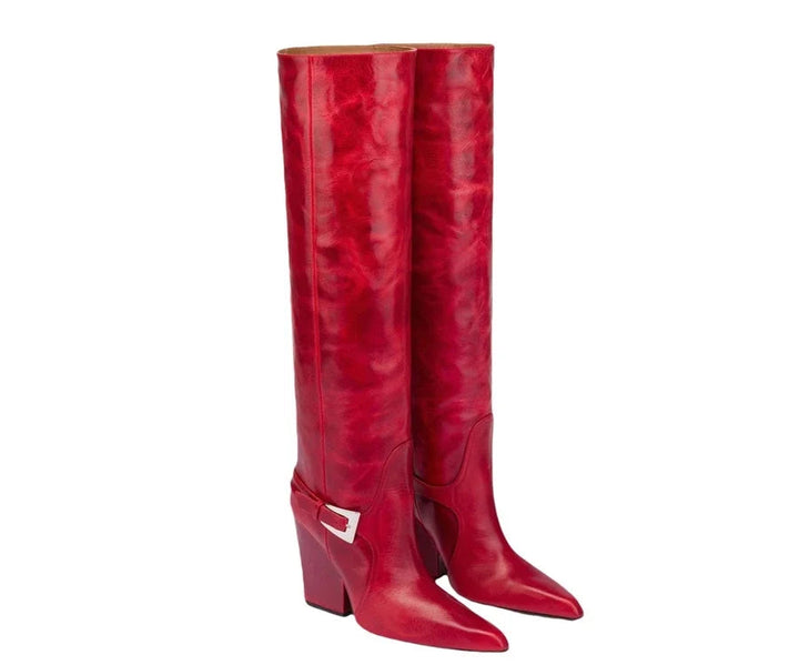 Shiny Belt Buckle Knee-High Boots