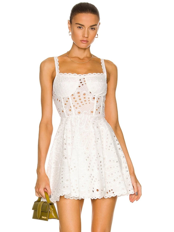 Embroidered Hollow Out Mini Dress