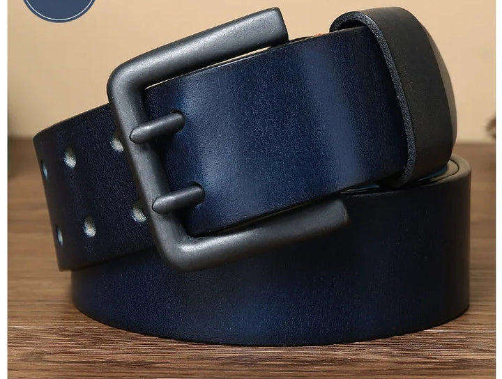 Double Pin Buckle Cowhide Leather Belt
