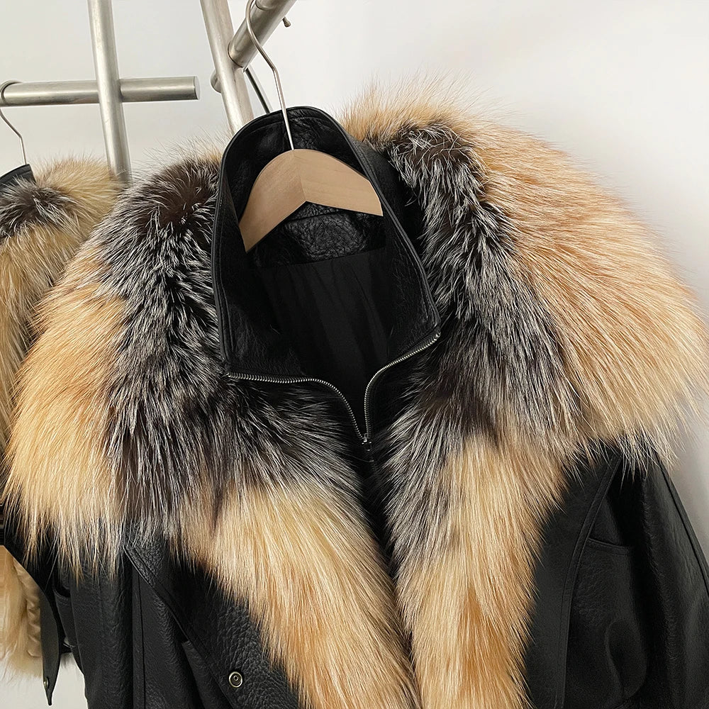 Elegant Real Cropped Fur Biker Coat