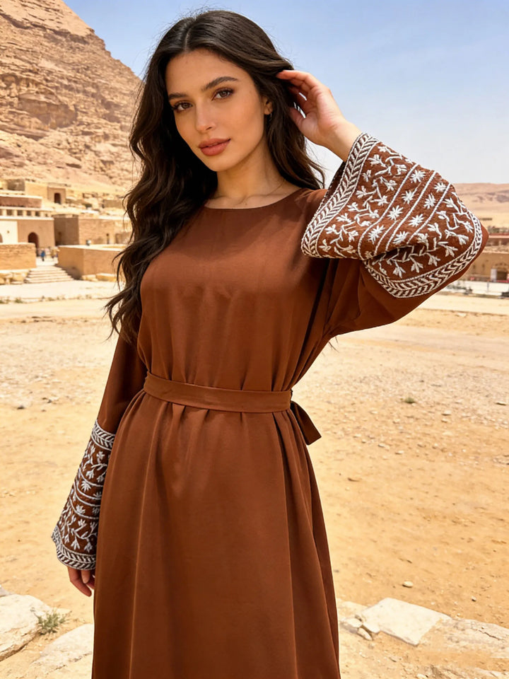 Modest Embroidered Belted Abaya