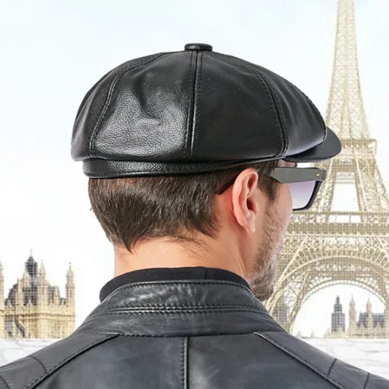Retro Genuine Leather Beret Hat