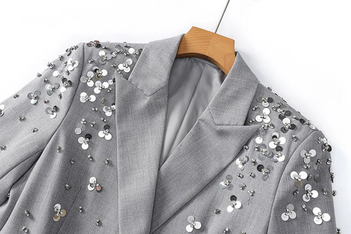 Sparkly Beaded Double Breasted Blazer