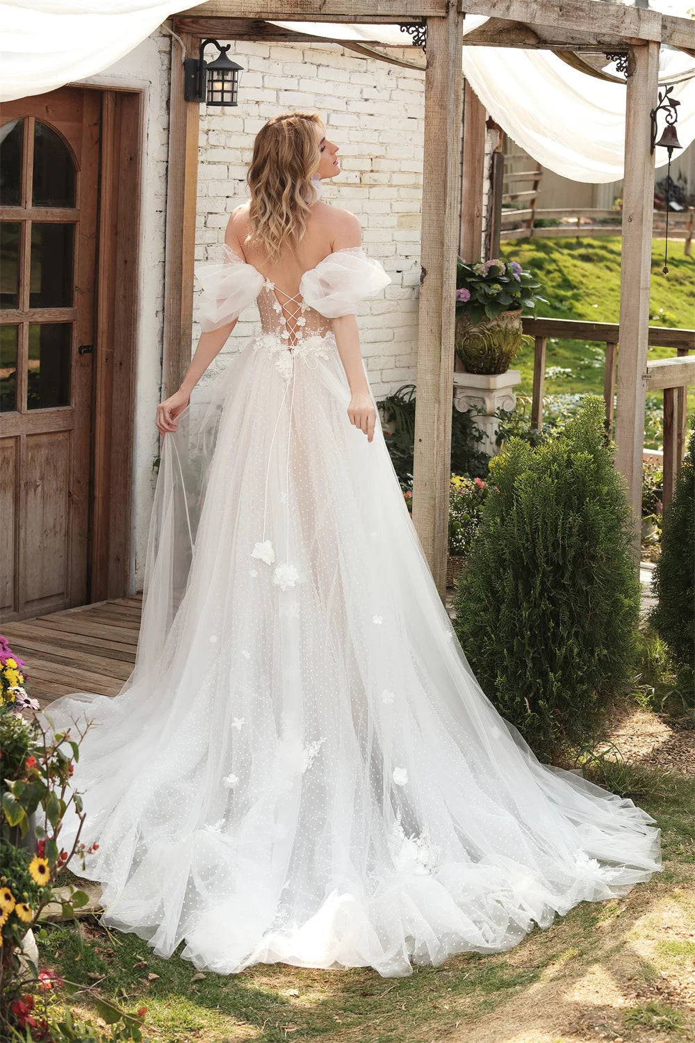 Side Slit 3D Floral A-line Wedding Gown