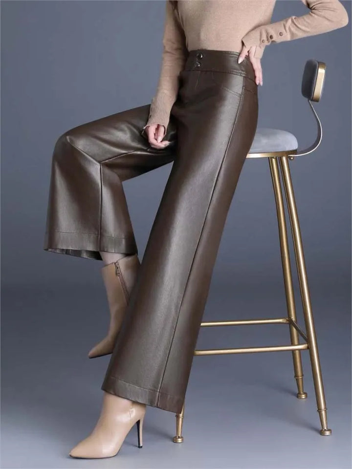 ZUZK Pantalon en cuir PU pour femme, de haute qualité, élégant, chaud, long, à la mode, pour l'automne et l'hiver