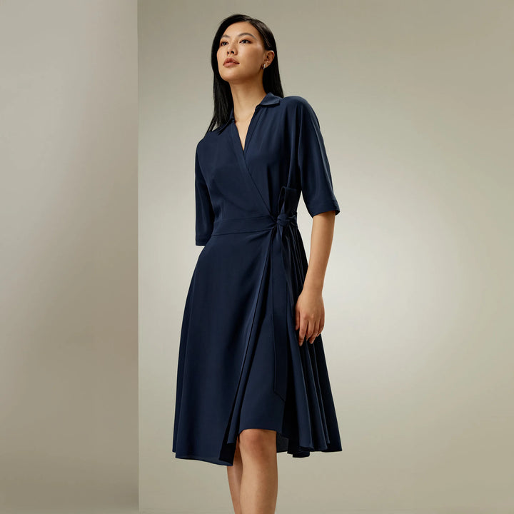 Stylish Front Tie Wrap Silk Dress