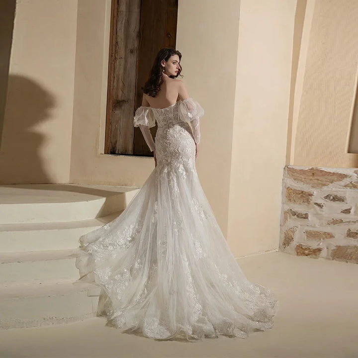 Stunning Detachable Flared Sleeve Wedding Dress