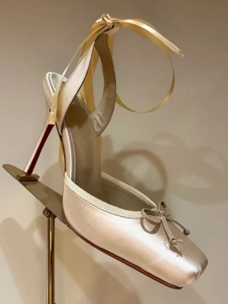 Fashionable Square Toe Satin Heels