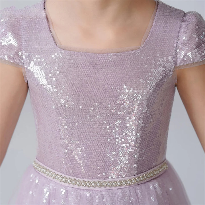 Cap Sleeves Shiny Sequin Princess Dress