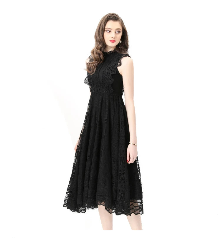 Refined Splice Embroidery Slim Dress
