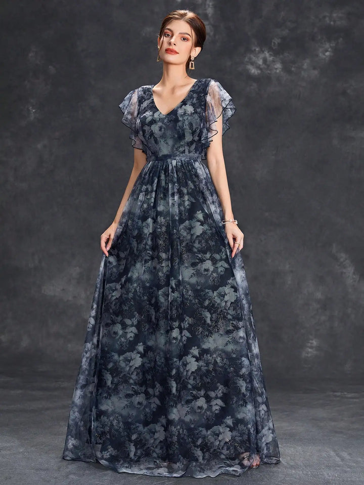 Stunning Ruffled Lace Evening Party Dress