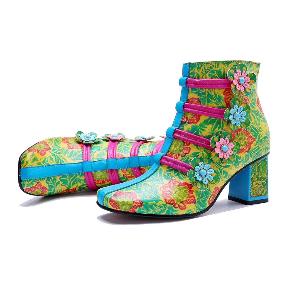Light Luxury 3D Flowers Short Boots