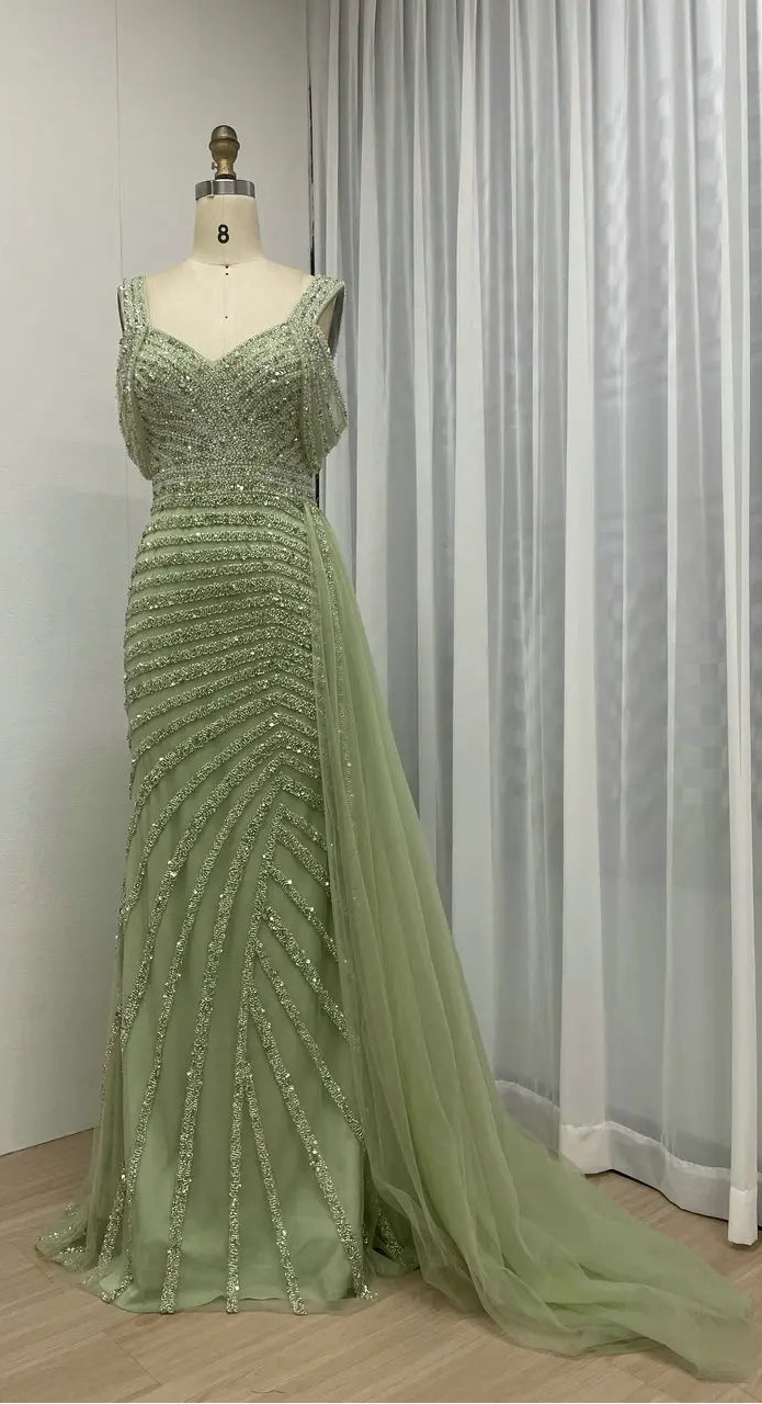 High Split Elegant Beaded Arabian Gown