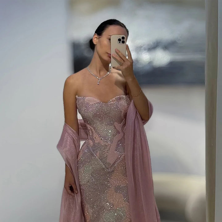 Resplendent Cape Sequined Arabic Party Gown