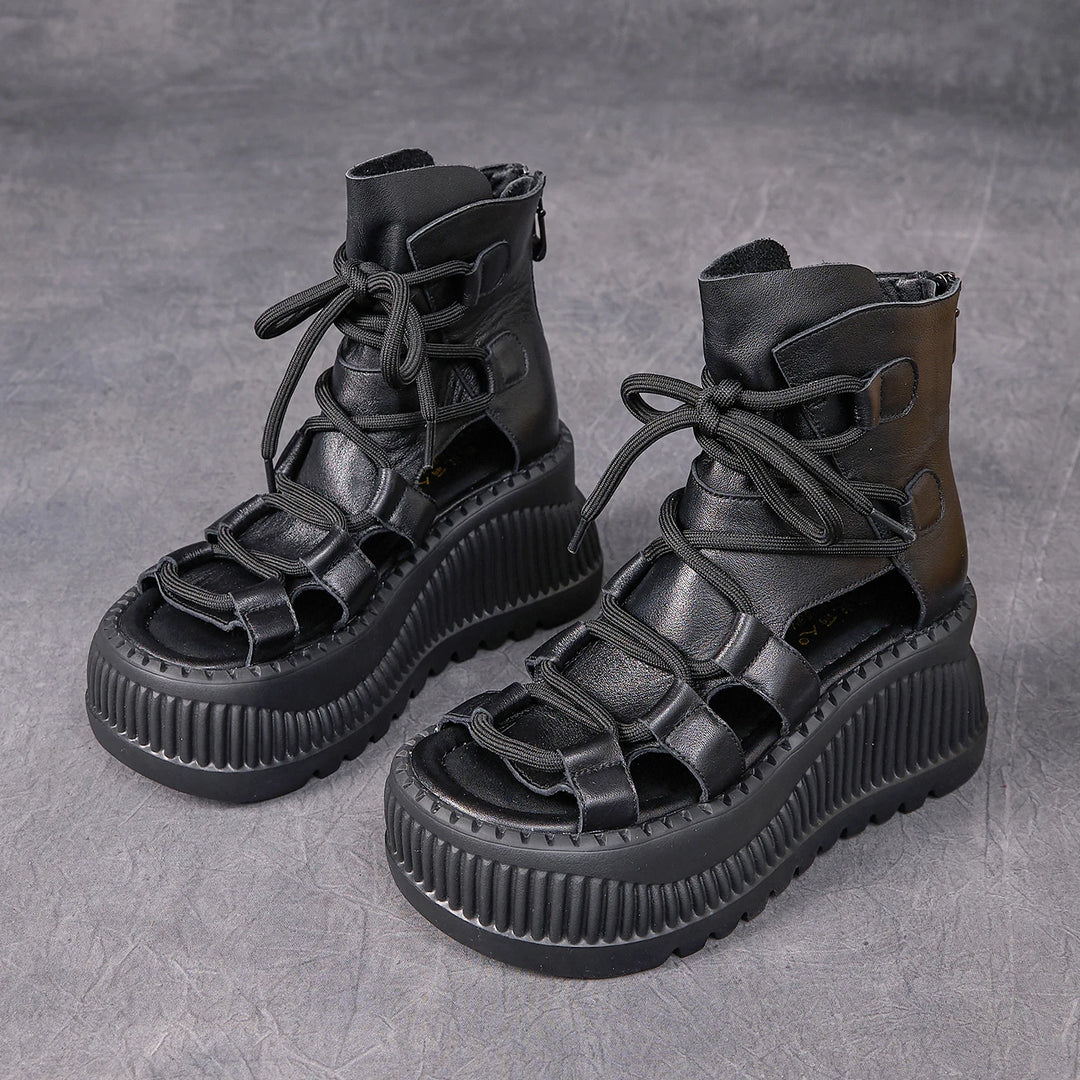 Luxury Peep Toe Wedge Platform Boots