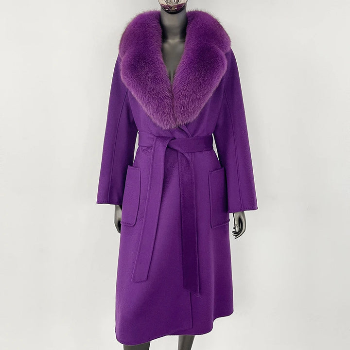 Elegant Natural Wool Fur Long Coat