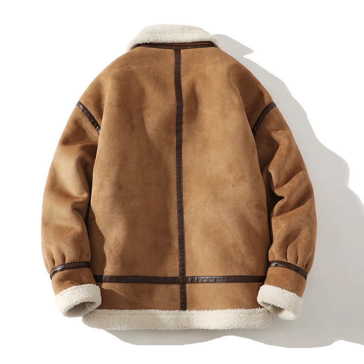 Elegant Suede Leather Woolen Thick Coat