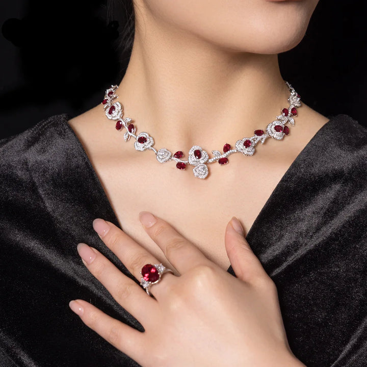 Elegant Carbon Diamond Rose Neckless