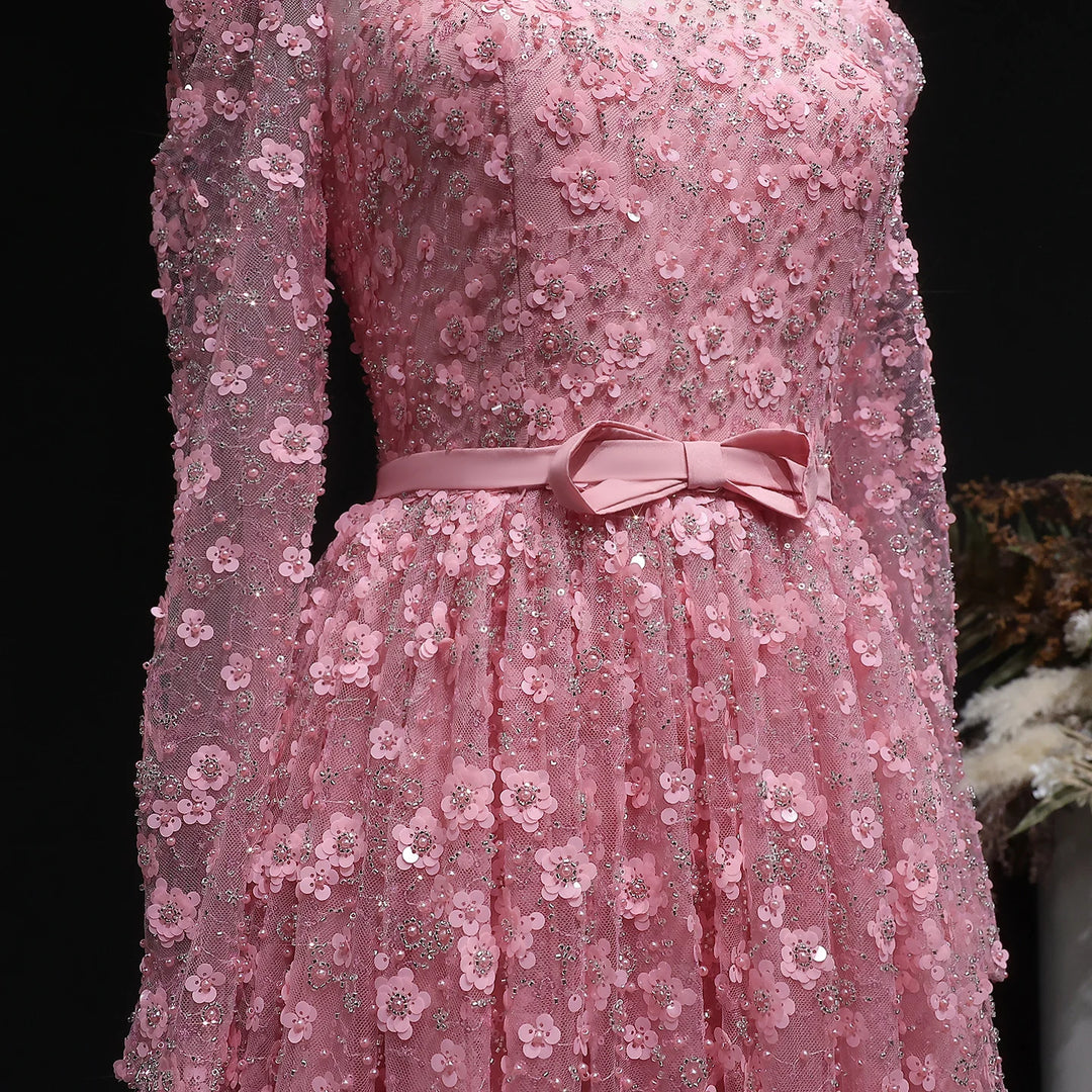 Charming 3D Floral High Neck Formal Gown
