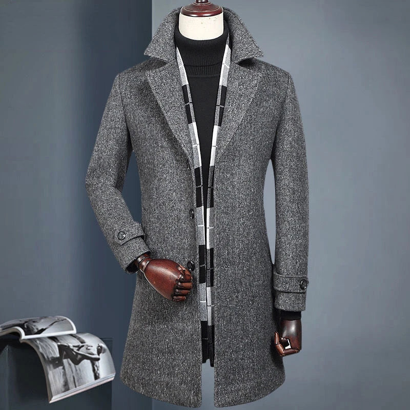 Classy Wool Thickened Plaid Trench Coat