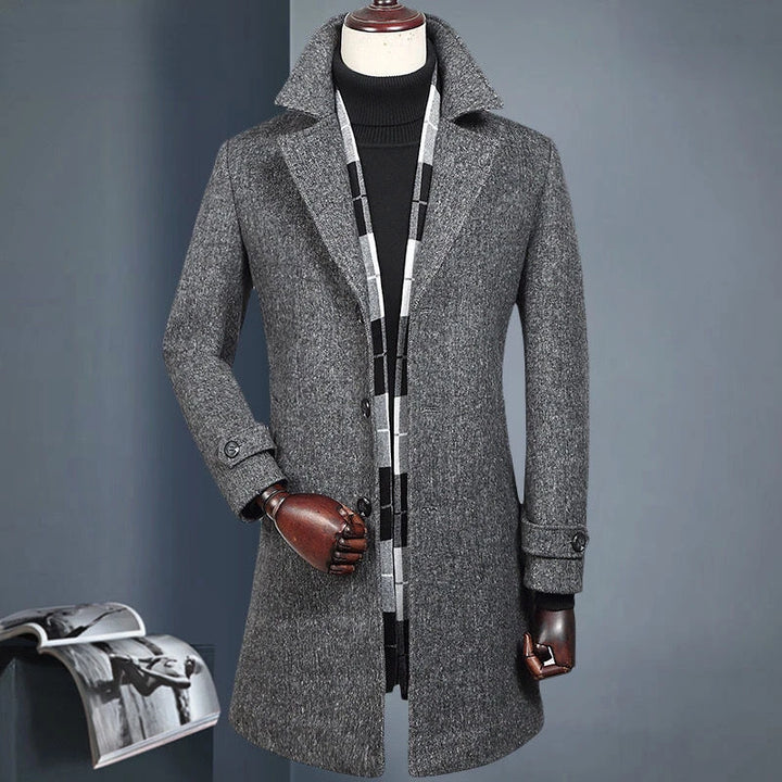 Classy Wool Thickened Plaid Trench Coat