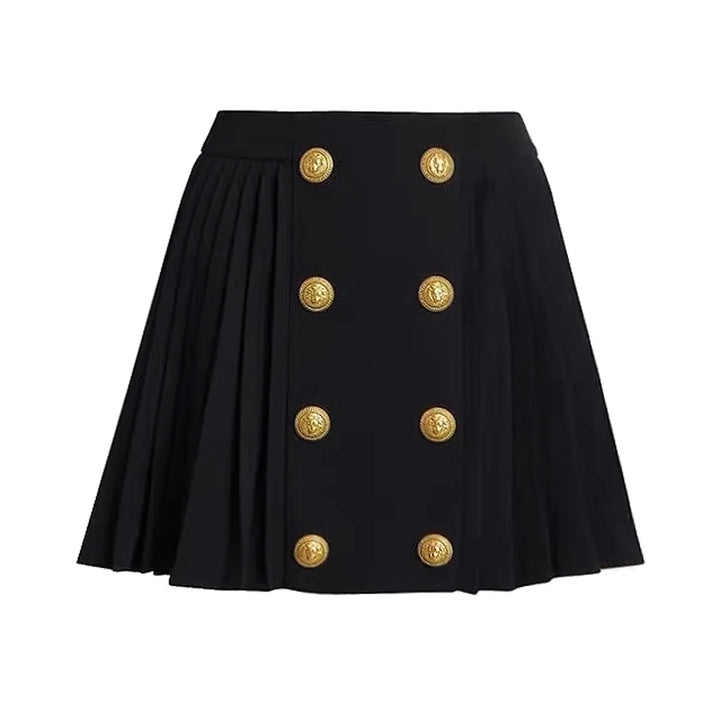 Double-Breasted Mini Pleated Skirts