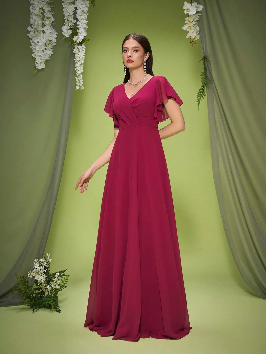 Elegant Chiffon Short Sleeves Evening Gown