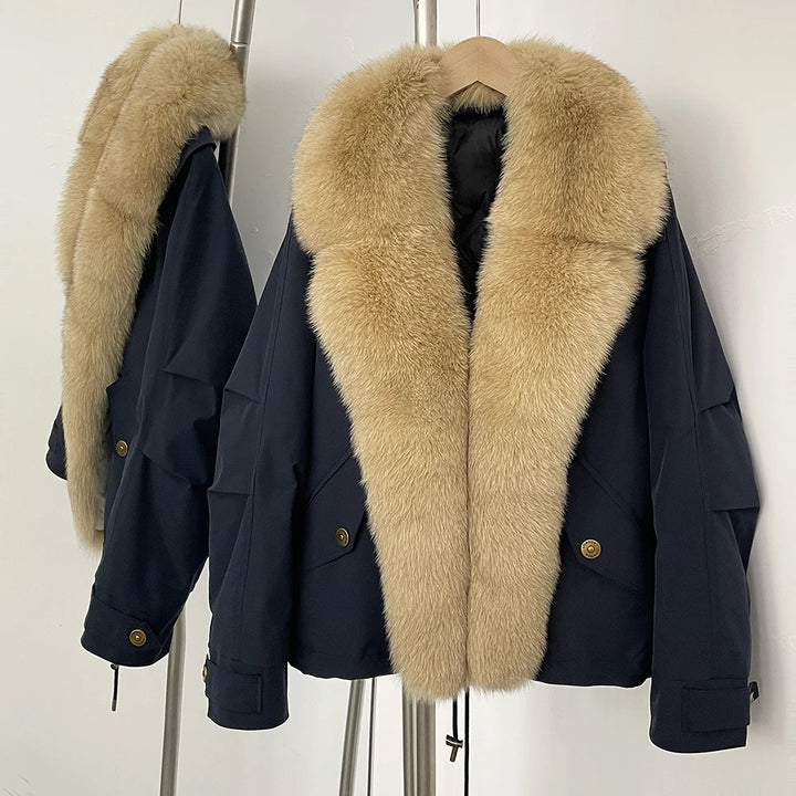 Refined White Duck Down Hooded Parka