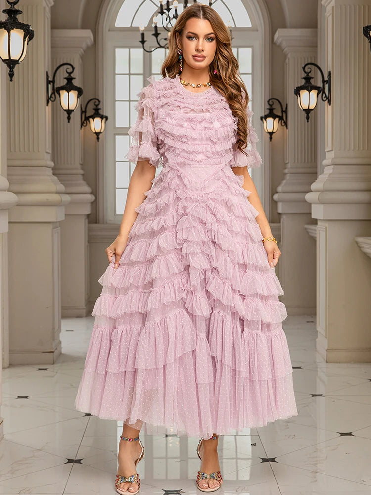 Elegant Fairy Splicing Lotus Leaf Ruffles Dress