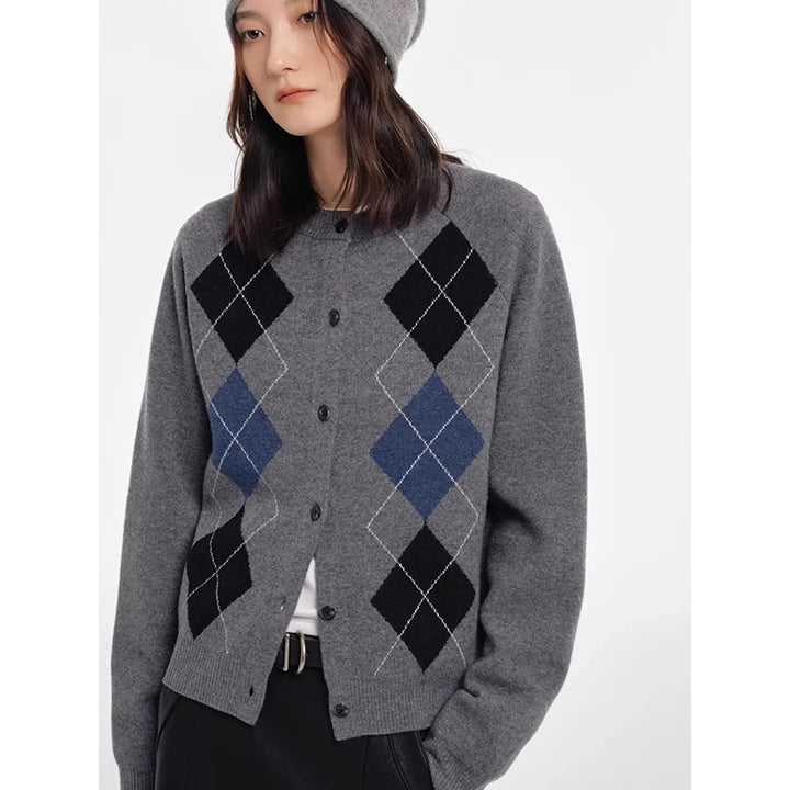 Sweet Diamond-shaped Pattern Cardigan