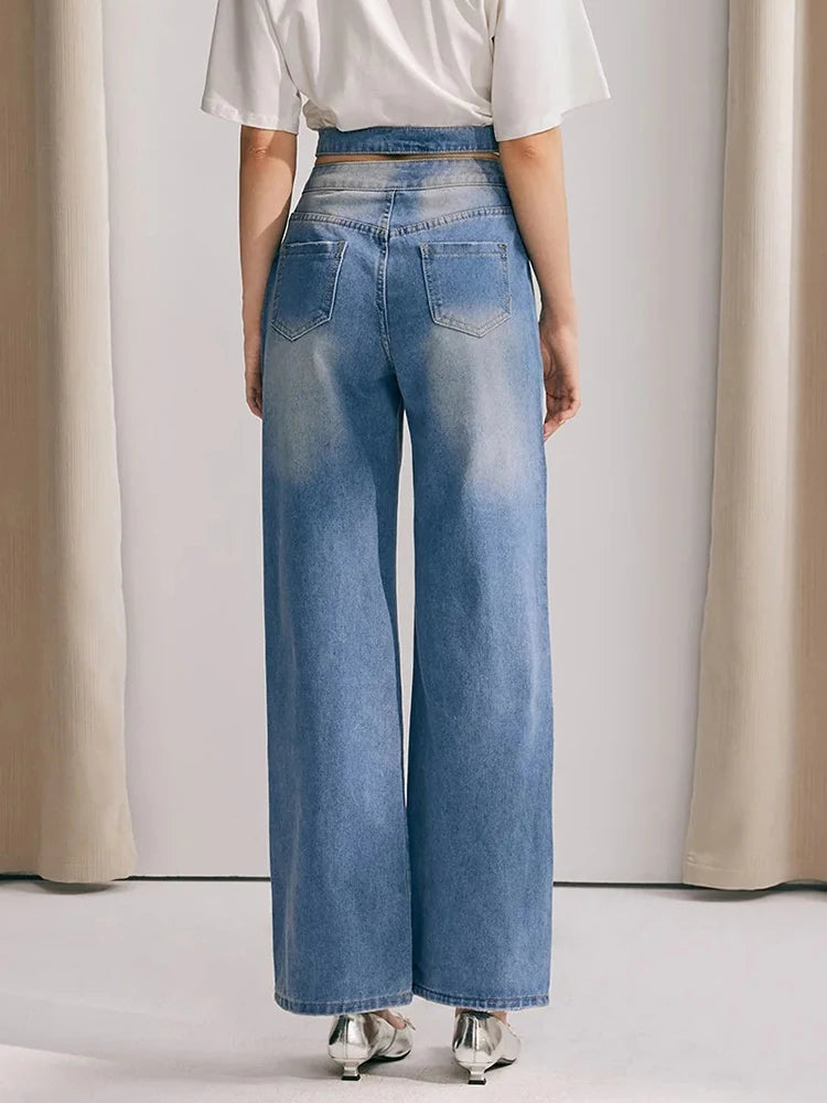 High Waist Appliques Denim Trousers