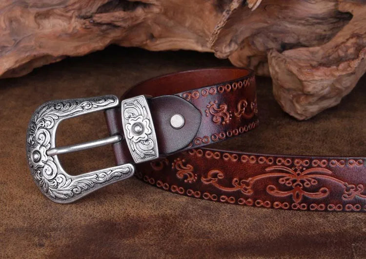 Punk Embossed Western Cowboy Leather Belt
