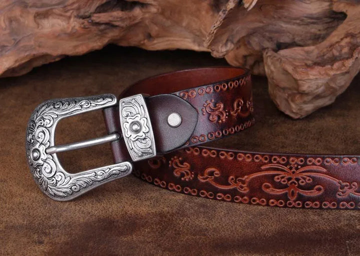 Punk Embossed Western Cowboy Leather Belt