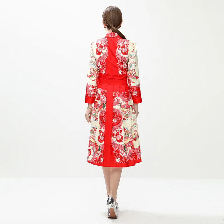 Lovely Turn-down Collar Midi Dress