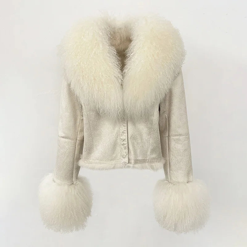 Genuine Mongolian Suede Wool Fur Coat