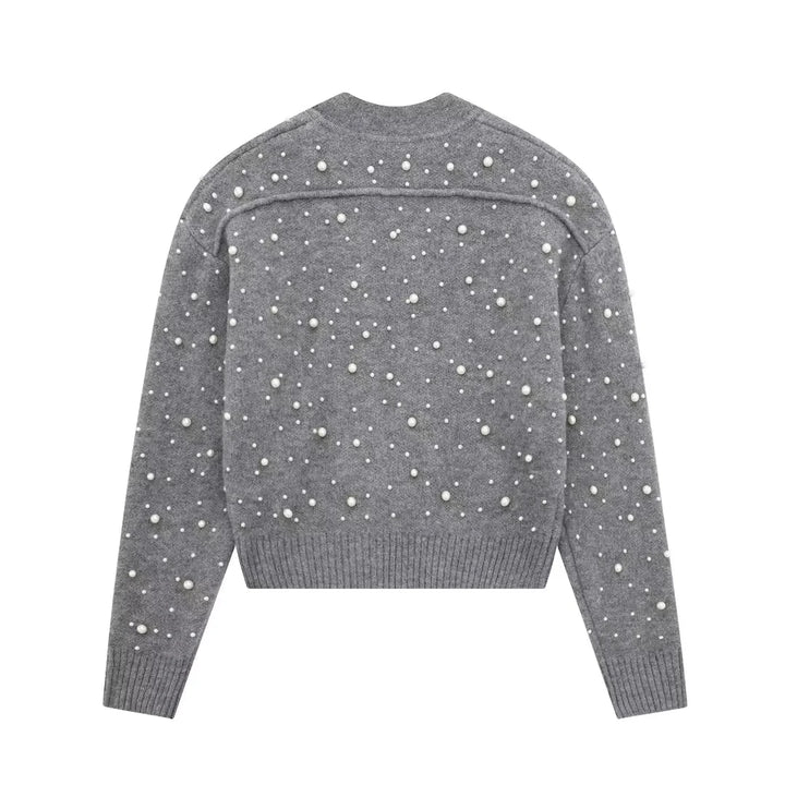 Sleek Pearl-Knit Cardigan Sweater