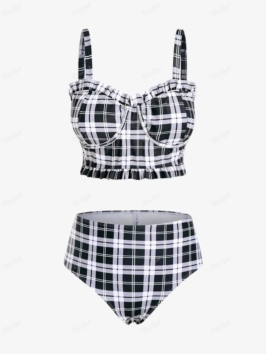 Refined Padded Plaid Three Piece Swimwear