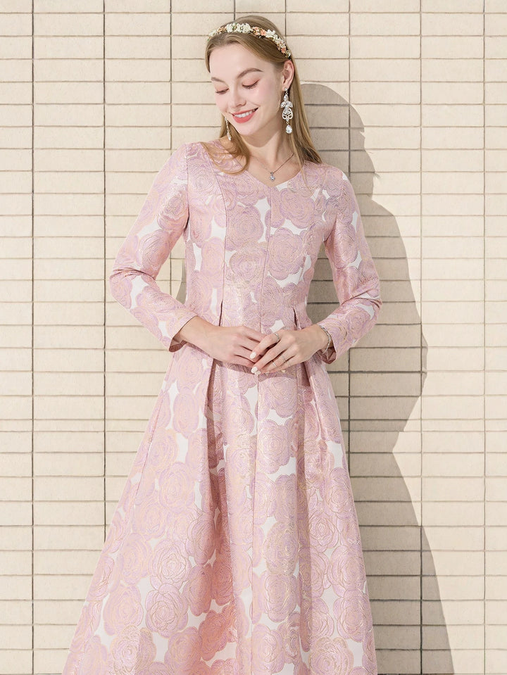 Vintage Jacquard Floral Maxi Dress