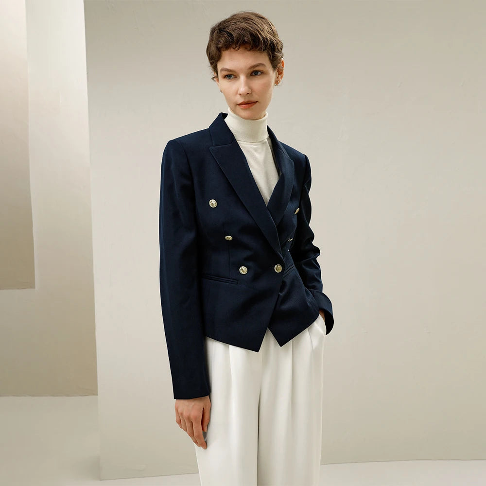 Double-Breasted Worsted Wool Twill Blazer